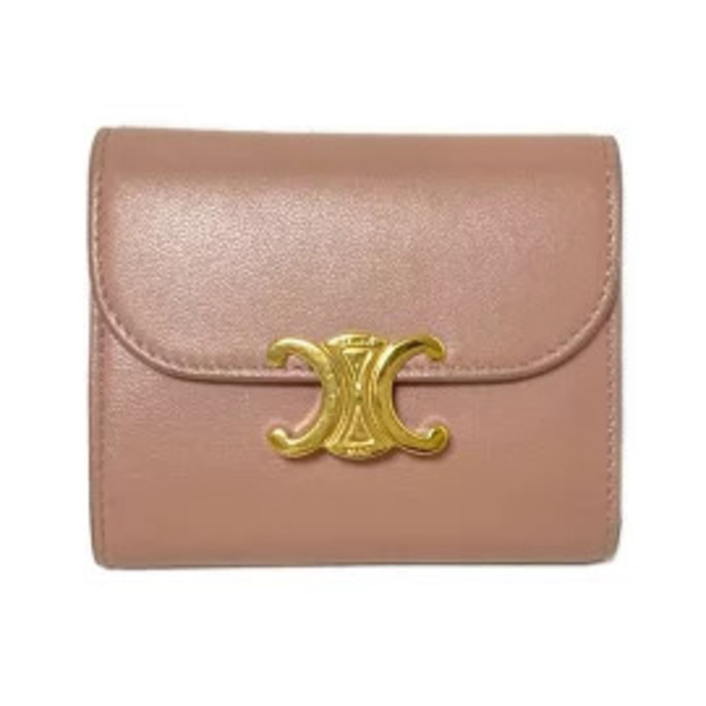Celine Flap Wallet Tri fold Triomphe Pink Beige Cream Leather